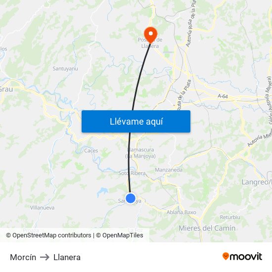 Morcín to Llanera map