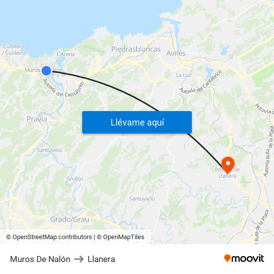 Muros De Nalón to Llanera map