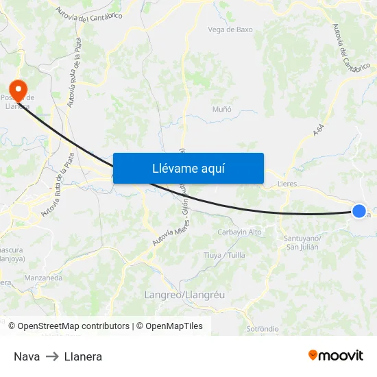 Nava to Llanera map