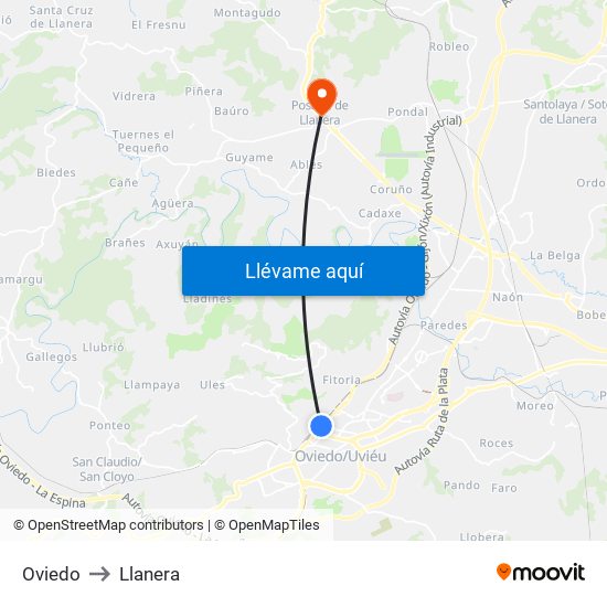 Oviedo to Llanera map