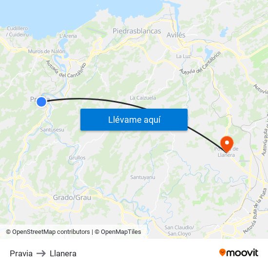 Pravia to Llanera map