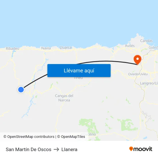 San Martín De Oscos to Llanera map