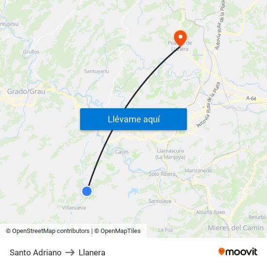 Santo Adriano to Llanera map