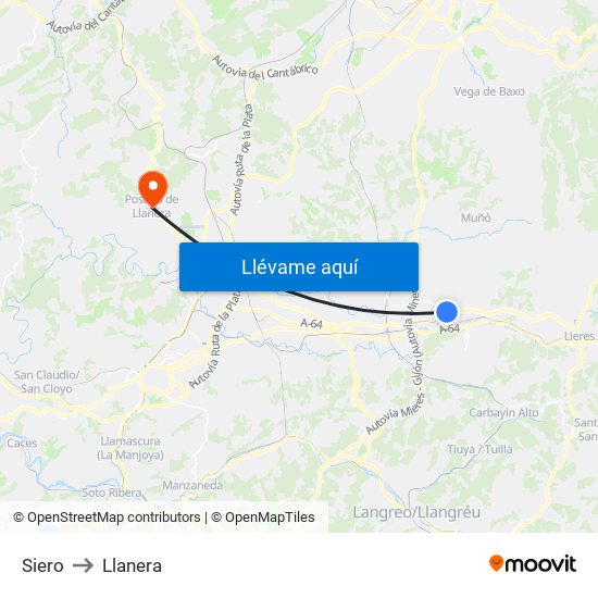 Siero to Llanera map