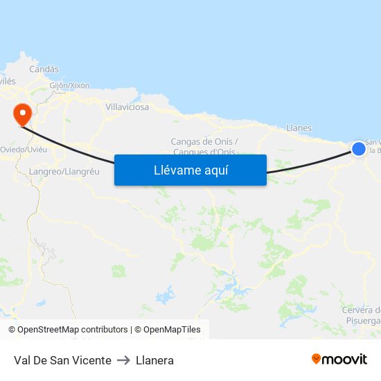 Val De San Vicente to Llanera map