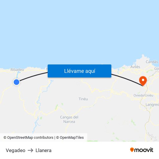 Vegadeo to Llanera map