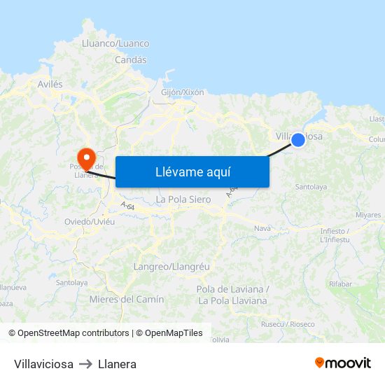 Villaviciosa to Llanera map