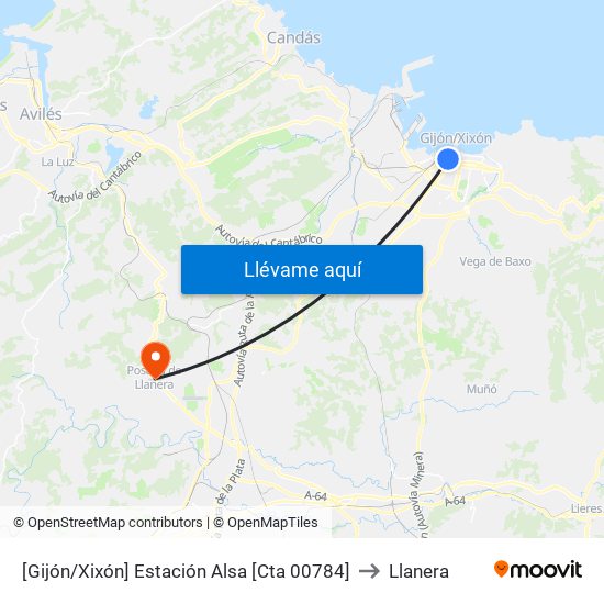 [Gijón/Xixón]  Estación Alsa [Cta 00784] to Llanera map