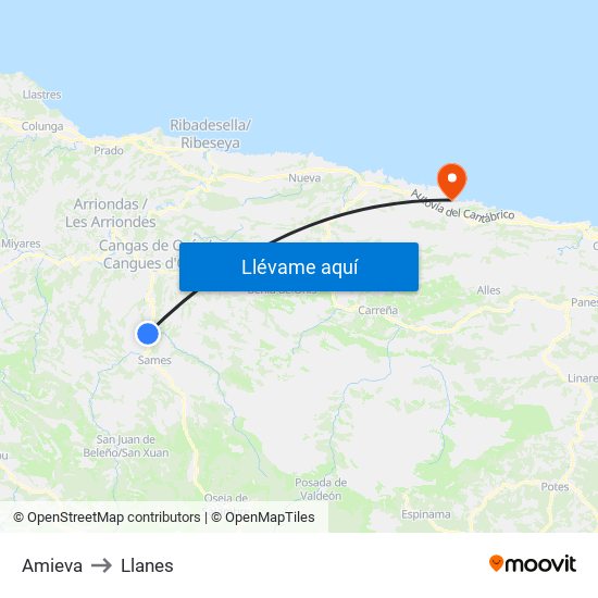Amieva to Llanes map