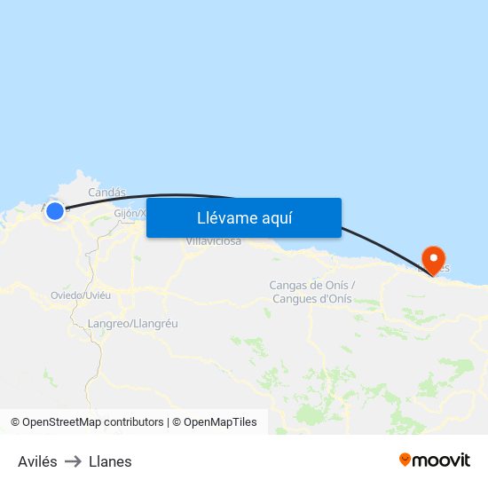 Avilés to Llanes map