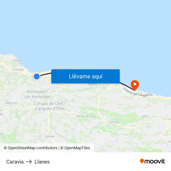 Caravia to Llanes map