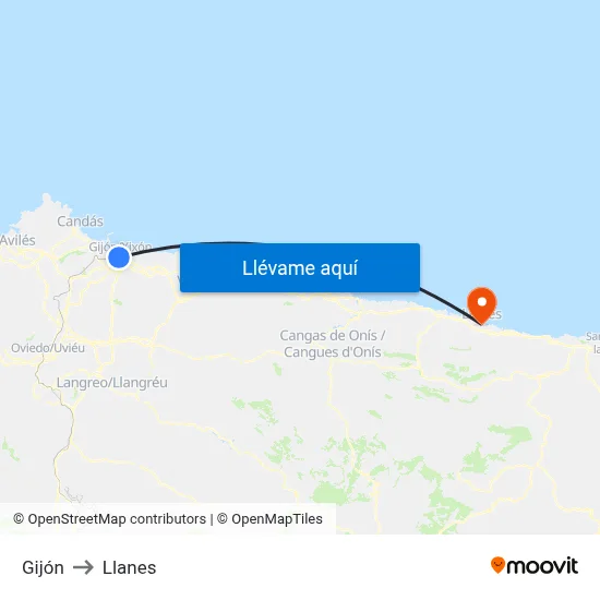 Gijón to Llanes map