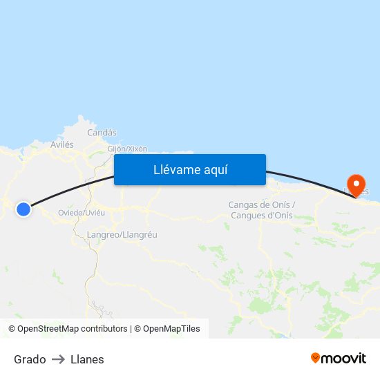 Grado to Llanes map