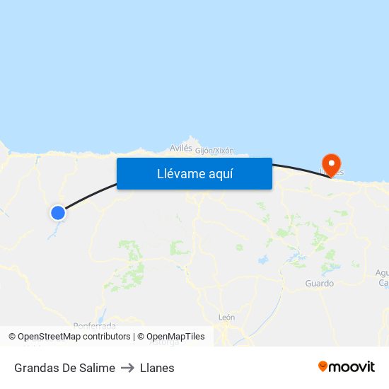 Grandas De Salime to Llanes map