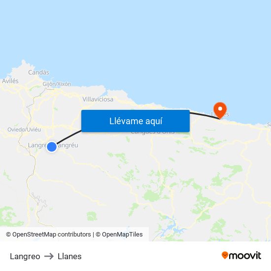 Langreo to Llanes map
