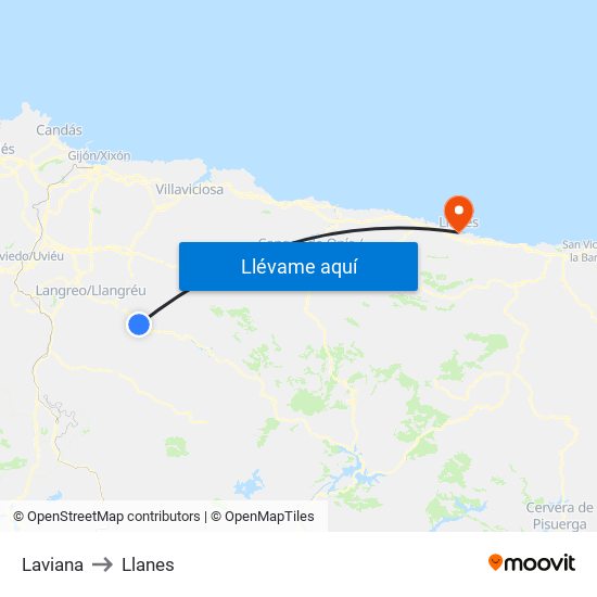 Laviana to Llanes map