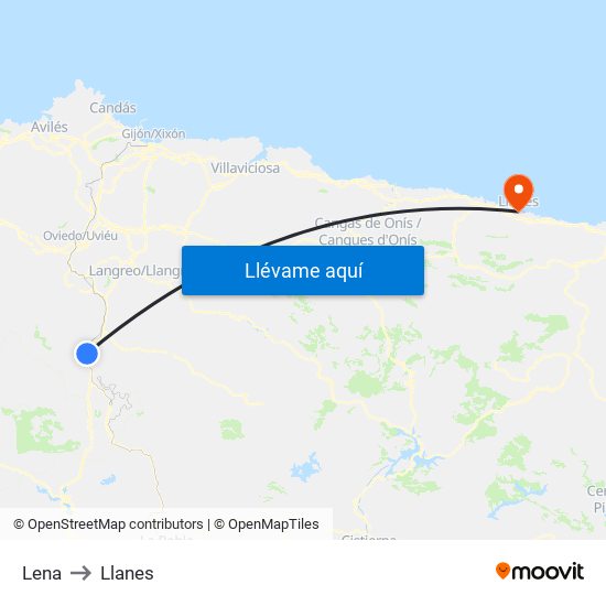 Lena to Llanes map
