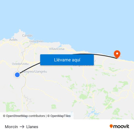 Morcín to Llanes map