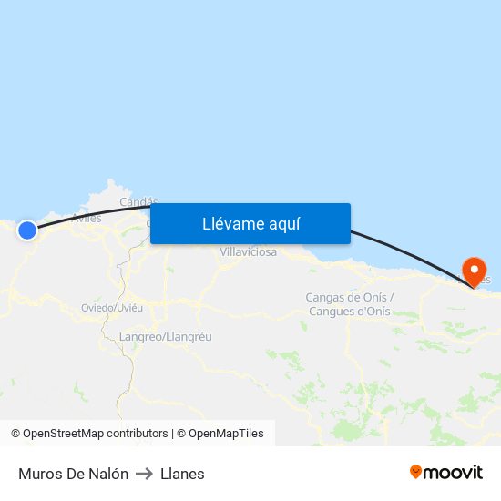 Muros De Nalón to Llanes map