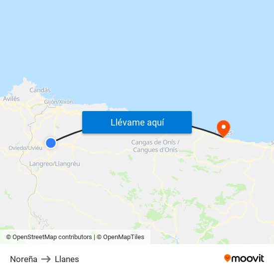 Noreña to Llanes map