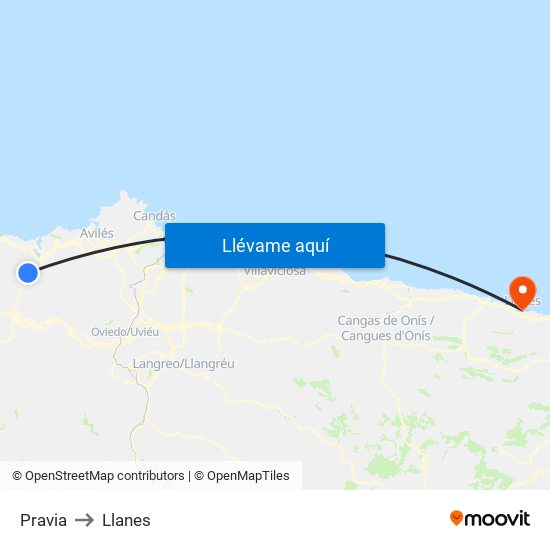 Pravia to Llanes map