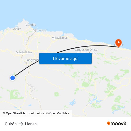 Quirós to Llanes map