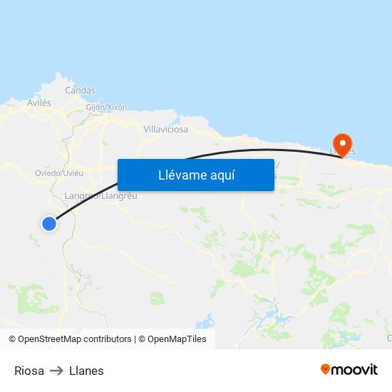 Riosa to Llanes map