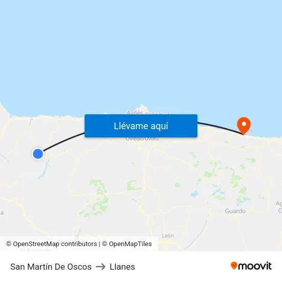 San Martín De Oscos to Llanes map