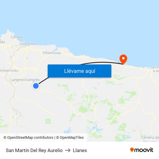 San Martín Del Rey Aurelio to Llanes map