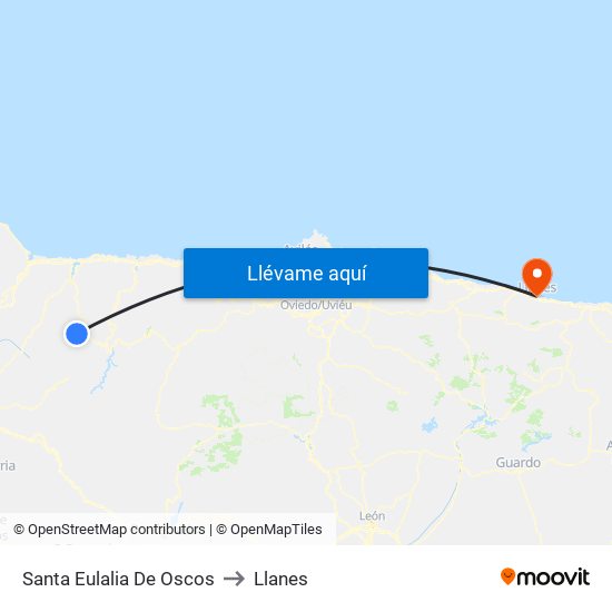 Santa Eulalia De Oscos to Llanes map