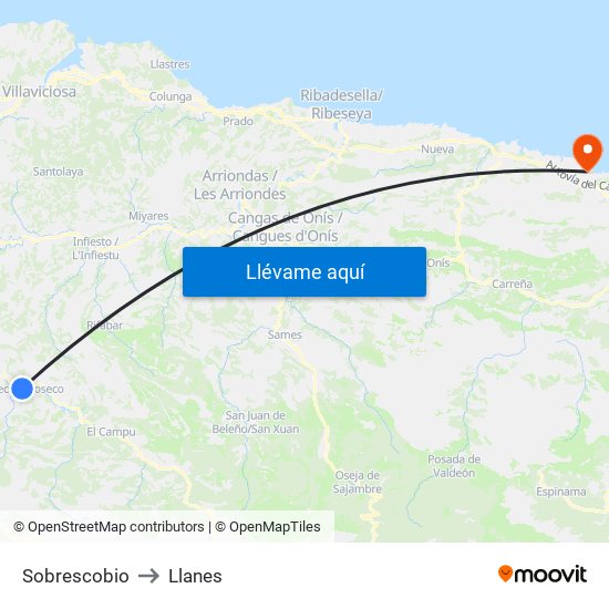 Sobrescobio to Llanes map