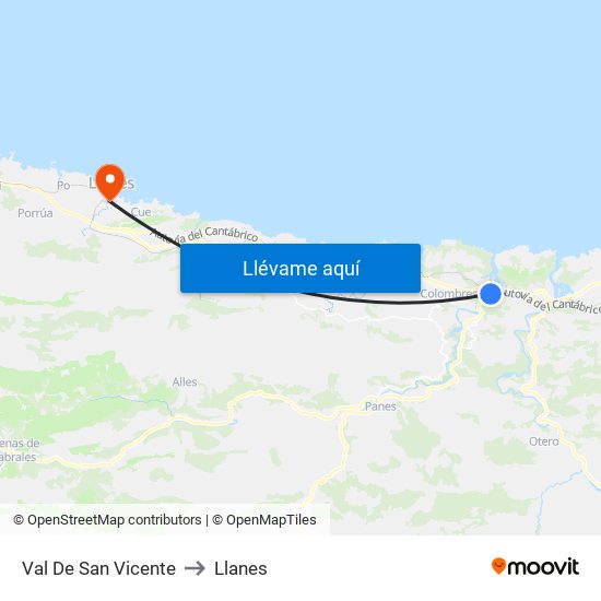 Val De San Vicente to Llanes map
