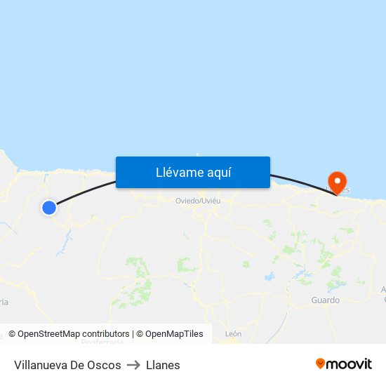 Villanueva De Oscos to Llanes map