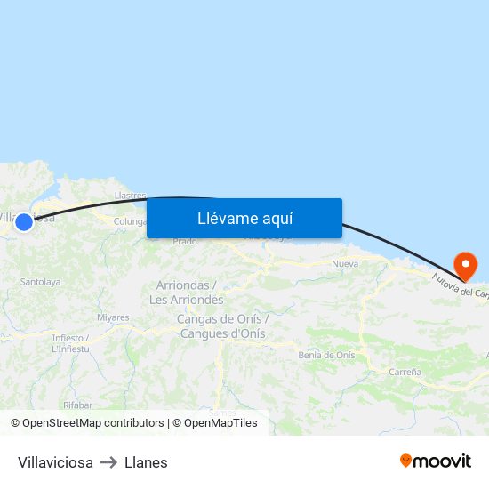Villaviciosa to Llanes map