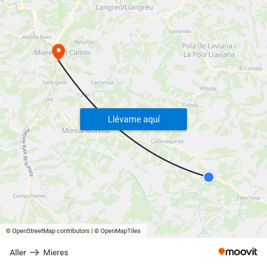 Aller to Mieres map
