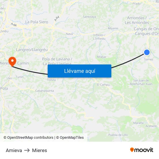 Amieva to Mieres map