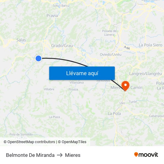 Belmonte De Miranda to Mieres map