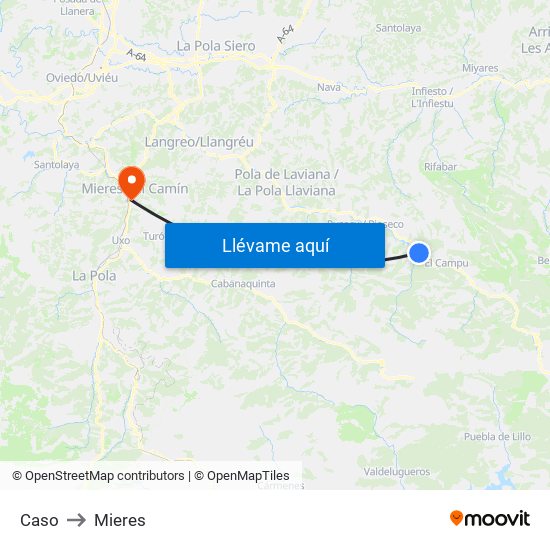 Caso to Mieres map