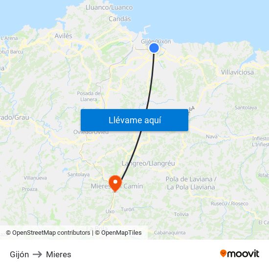 Gijón to Mieres map