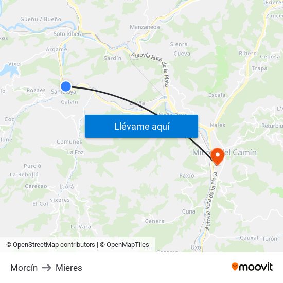 Morcín to Mieres map