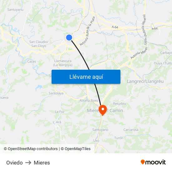 Oviedo to Mieres map