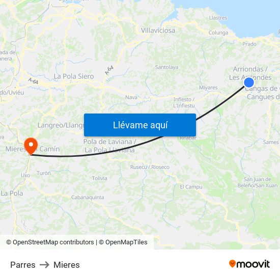 Parres to Mieres map