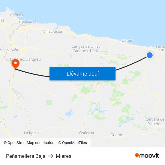 Peñamellera Baja to Mieres map
