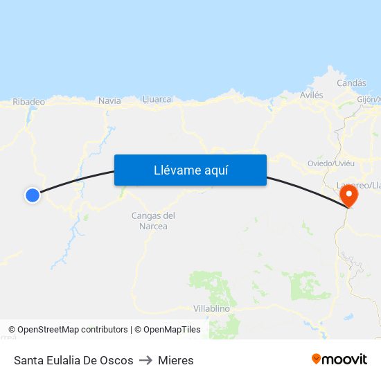 Santa Eulalia De Oscos to Mieres map