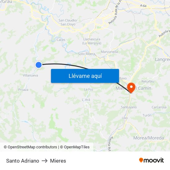 Santo Adriano to Mieres map