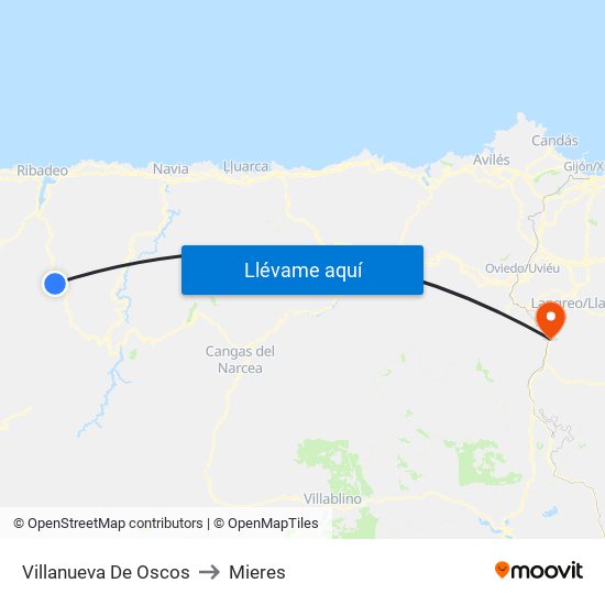 Villanueva De Oscos to Mieres map