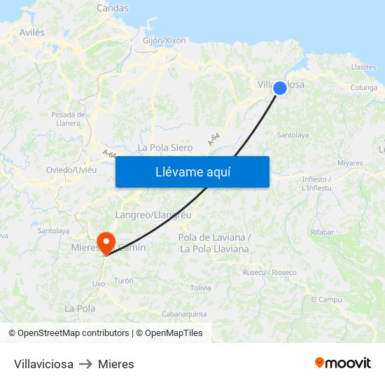 Villaviciosa to Mieres map