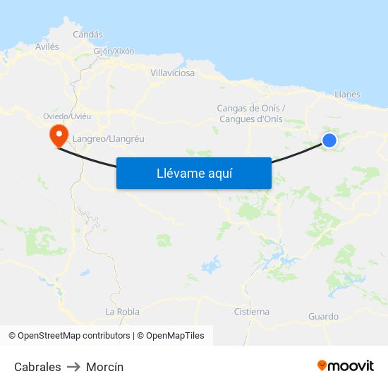 Cabrales to Morcín map