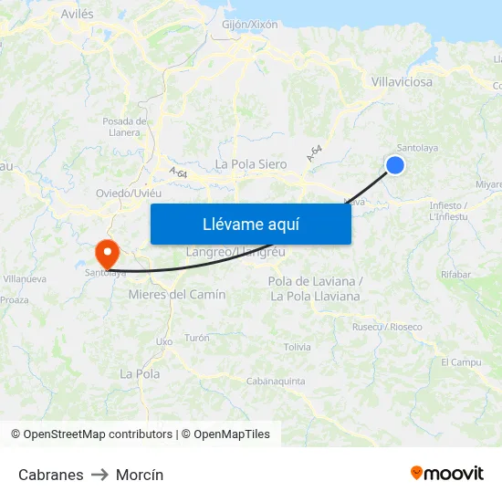 Cabranes to Morcín map