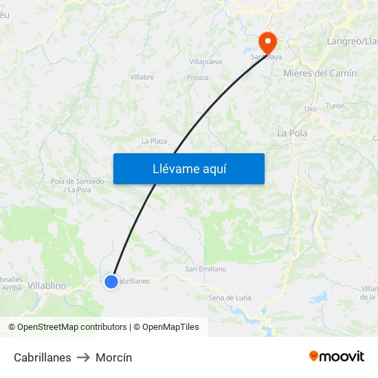 Cabrillanes to Morcín map